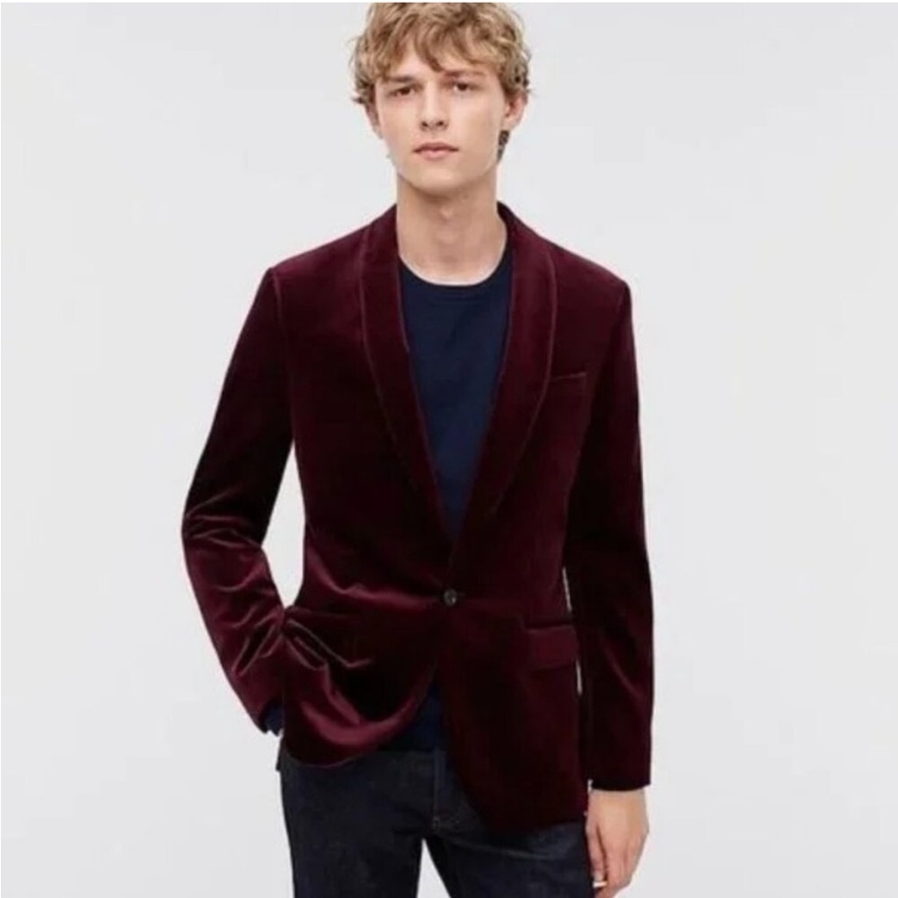 J.Crew Shawl Collar Dinner Jacket in Velvet Ludlow Slim Fit Vintage Cabernet 38R